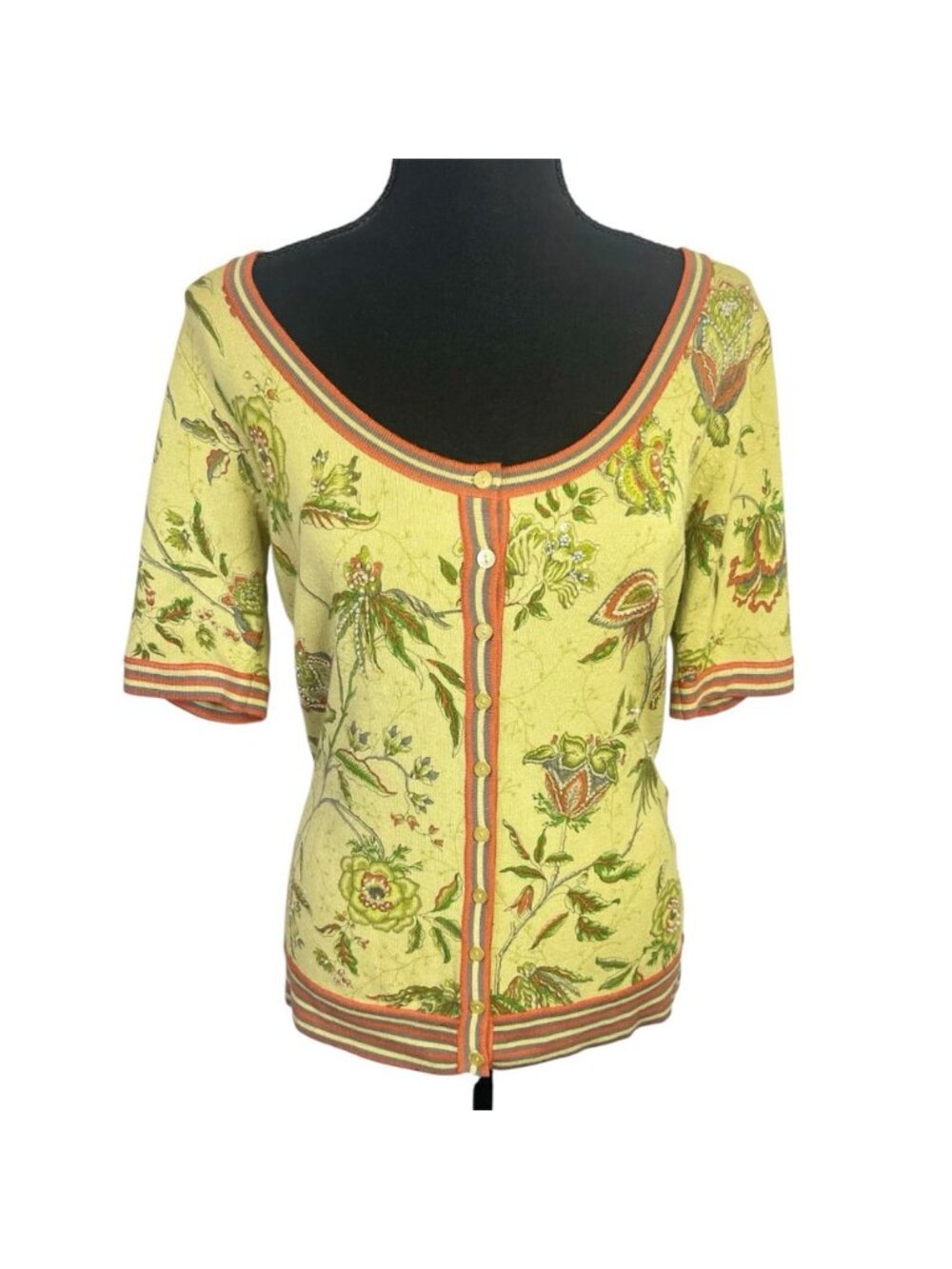 Vintage VOTRE NOM Floral Knit Button Front Top Sz 42 (M) HandEmbellish Y2K Retro